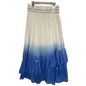 Justice Sequined Tiered Metallic Maxi Skirt Ombre Blue and White Girls 8